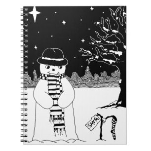 Cute snowman black white Christmas Notebook