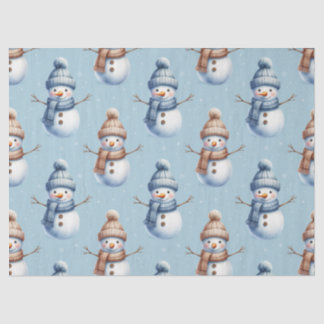 Cute Snowman Blue Snowy Background Christmas Tissue Paper