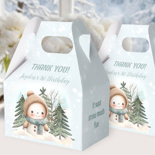 Cute Snowman Blue Winter 1st Birthday Favour Box