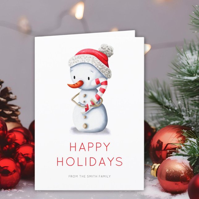 Cute Snowman Candy Cane Christmas Holiday Card (Creator Uploaded)