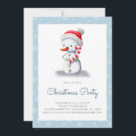 Cute Snowman Candy Cane Christmas Party Invitation<br><div class="desc">Minimalist blue Christmas invitation with an illustration of a snowman holding a candy cane. Personalise the text with your own information. Illustrated and designed by Patricia Alvarez.</div>