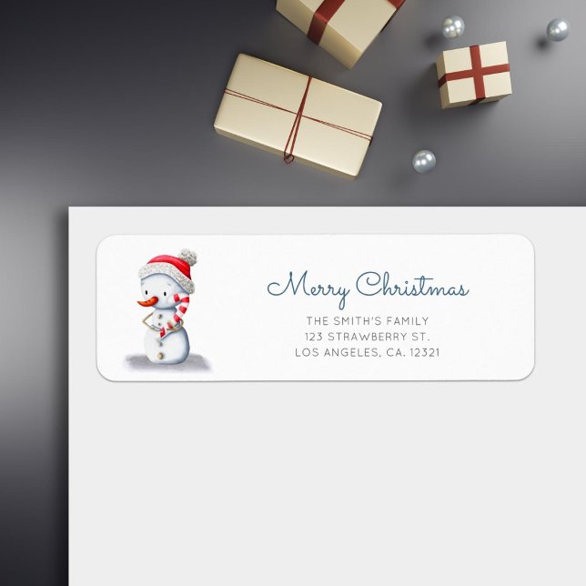 Cute Snowman Candy Cane Christmas Return Address Label (Creator Uploaded)