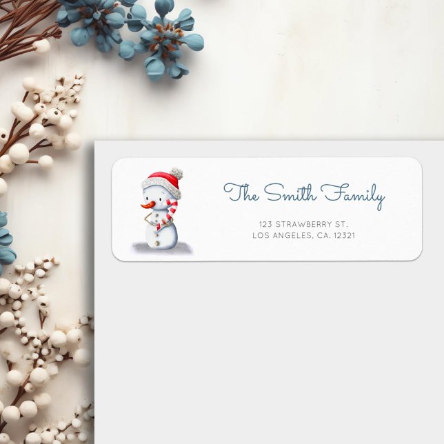 Cute Snowman Candy Cane Return Address Label (Creator Uploaded)