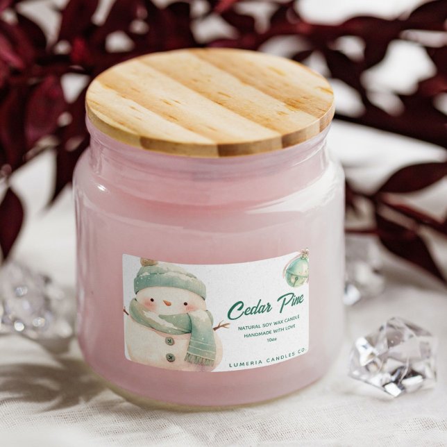 Cute Snowman Cedar Pine Candle Design Rectangular Sticker (Creator Uploaded)
