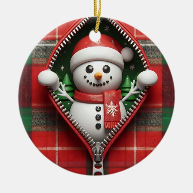 Cute Snowman  Ceramic Ornament (Front)