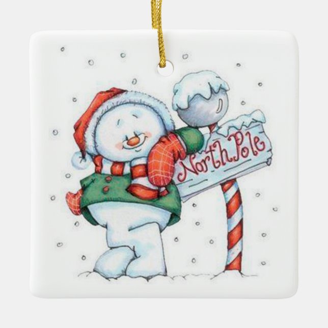 Cute Snowman Ceramic Ornament (Front)