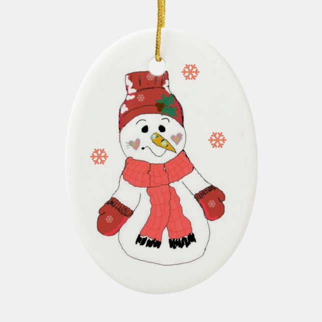 Cute Snowman Ceramic Tree Decoration (Front)