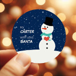 Cute Snowman Childrens Christmas Gift Classic Round Sticker<br><div class="desc">Cute Snowman Gift Tag Stickers. Simply personalise by customising who the present is to and from!</div>