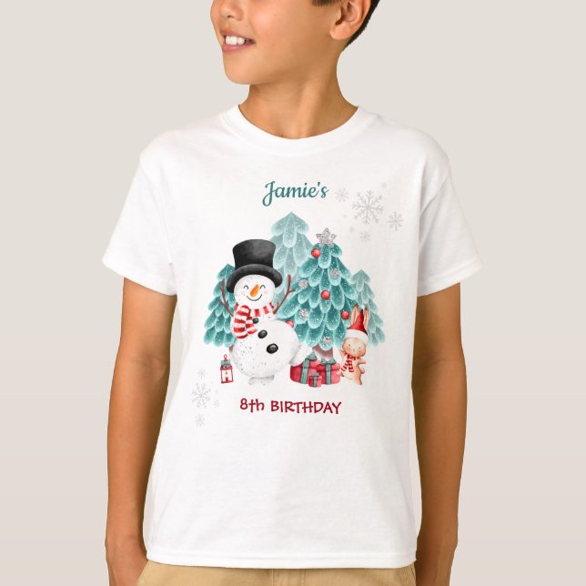 Cute Snowman Christmas Birthday Kids'  T-Shirt (Front)