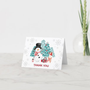 Cute Snowman Christmas Birthday Party Thank You Card