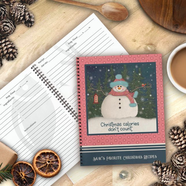 Cute Snowman Christmas Calories Quote Pink Recipe Notebook (Creator Uploaded)