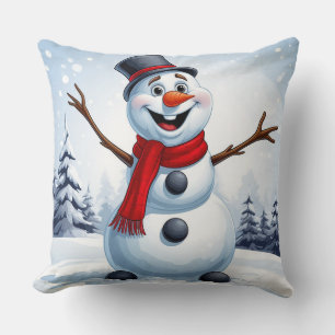 Cute Snowman Christmas Festive Winter Holiday Home Cushion