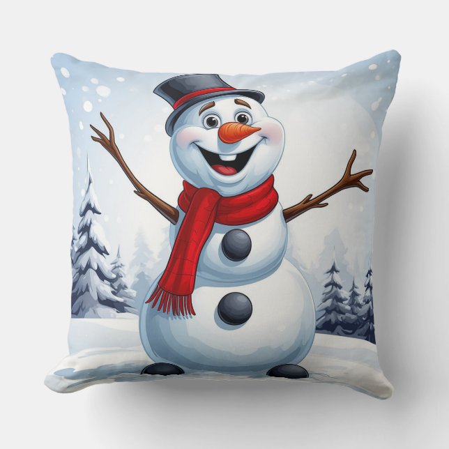 Cute Snowman Christmas Festive Winter Holiday Home Cushion (Front)