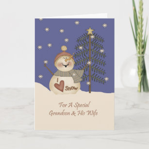 Cute Snowman Christmas Grandson & Wife Holiday Card