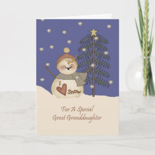 Cute Snowman Christmas Great Granddaughter Holiday Card