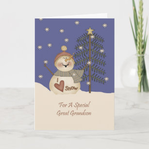 Cute Snowman Christmas Great Grandson Holiday Card