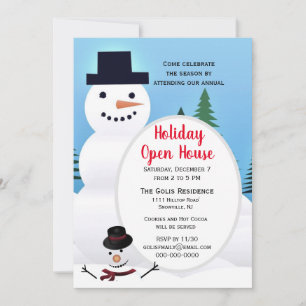 Cute Snowman Christmas Holiday Open House Invitation