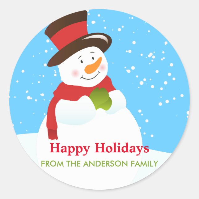 Cute Snowman Christmas Holiday Party Sticker (Front)