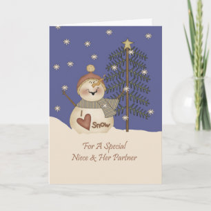 Cute Snowman Christmas Niece & Partner Holiday Card