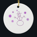 Cute Snowman Christmas Ornament<br><div class="desc">Add a touch of playful charm to your holiday décor with this adorable purple snowman ornament. Featuring a simple, hand-drawn snowman surrounded by delicate snowflakes, this design brings a fun and lighthearted feel to your Christmas tree. The clean, minimalist style paired with soft purple tones makes it perfect for both...</div>