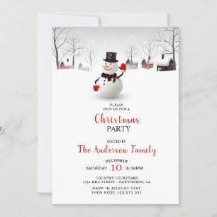 Cute Snowman  Christmas Party Invitation
