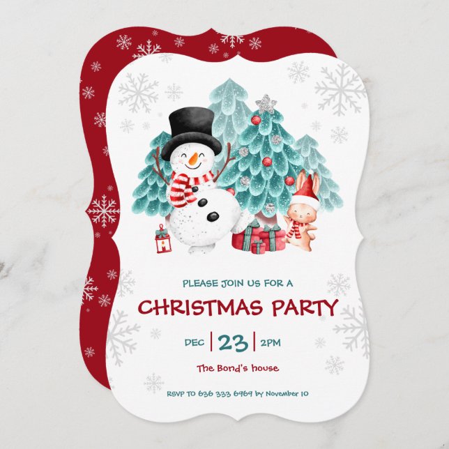 Cute Snowman Christmas Party Invitation (Front/Back)