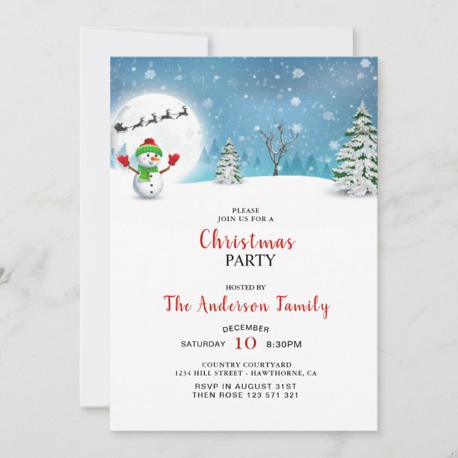 Cute Snowman  Christmas Party Invitation (Front)
