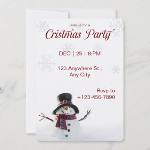Cute Snowman Christmas Party Invitation Card