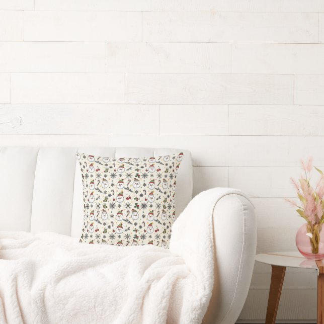 Cute Snowman Christmas Pattern | Festive Holiday  Cushion (Couch)