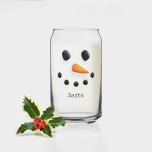 Cute Snowman Christmas Personalised Holiday Milk Can Glass<br><div class="desc">Hand drawn snowman face with optional name; transfer the illustration to any product! Perfect for milk at the winter holiday dinner table Original illustration by Becky Nimoy.</div>