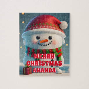Cute Snowman Christmas Personalised Kids Jigsaw Puzzle