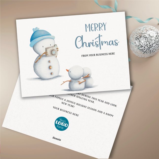 Cute Snowman Christmas Photography Business Logo Holiday Card (Creator Uploaded)