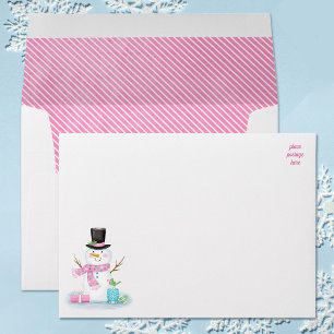 Cute Snowman Christmas Pink Envelope