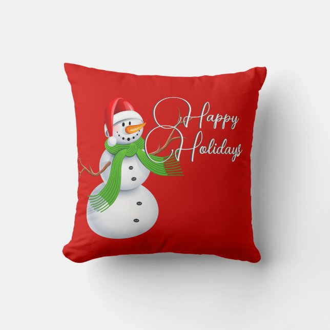 Cute Snowman Christmas Red Cushion (Front)