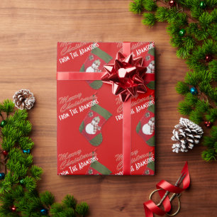 Cute Snowman Christmas Stocking Red Personalised Wrapping Paper