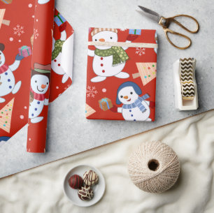 Cute Snowman Christmas Tree Gift Pattern  Wrapping Paper
