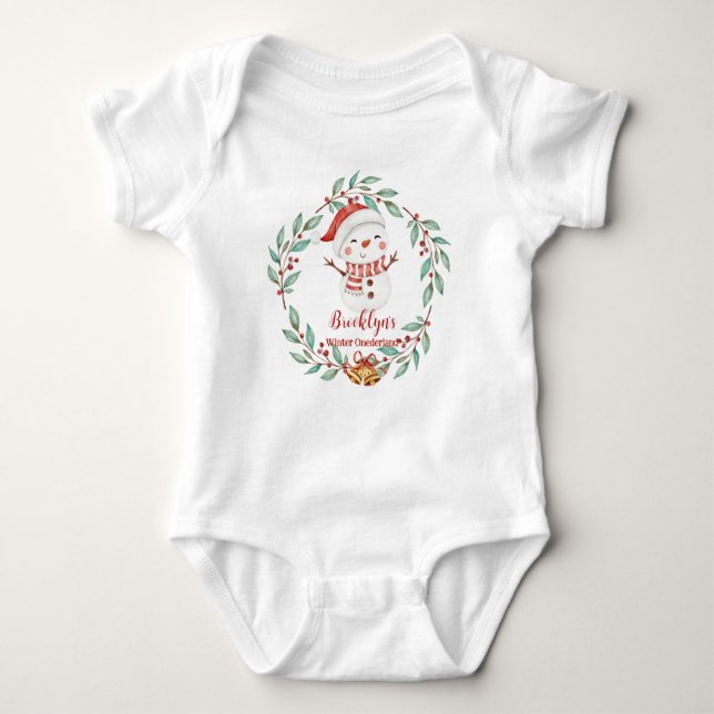 Cute Snowman Christmas Winter Onederland Birthday  Baby Bodysuit (Front)