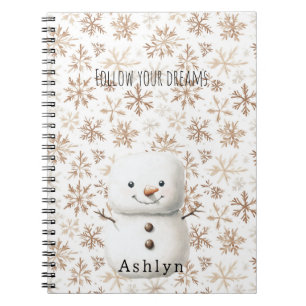 Cute Snowman Cocoa Cream Snowflakes Christmas Notebook