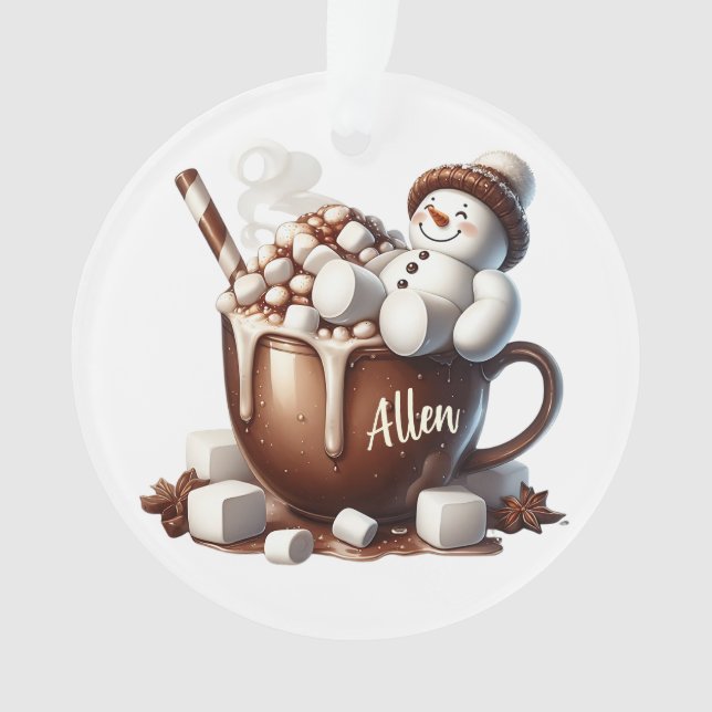 Cute Snowman Cocoa Design  Ornament (Front)