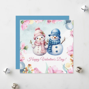 Cute Snowman Couple Happy Valentine's Day Card