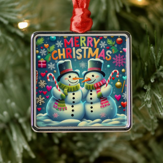 Cute Snowman Couple With a Hats Ornament (Tree)