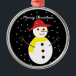 Cute snowman custom Christmas ornament<br><div class="desc">Cute snowman custom Christmas ornament featuring an adorable snowman with red hat,  yellow scarf,  button eyes and sticks.</div>