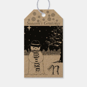 Cute snowman design black and white Christmas Gift Tags
