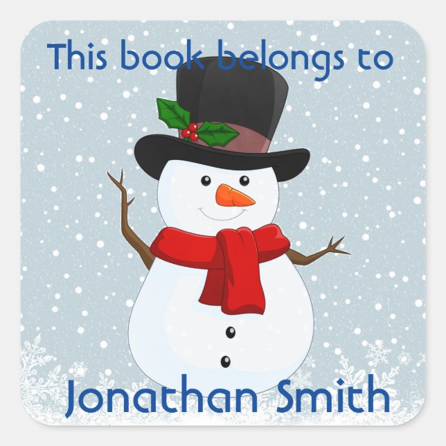 Cute Snowman Design Bookplate Sticker (Front)