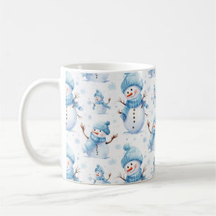 Cute Snowman Dressed In Blue Christmas Coffee Mug