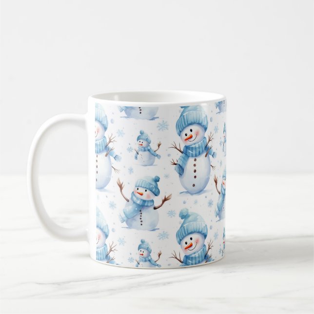 Cute Snowman Dressed In Blue Christmas Coffee Mug (Left)