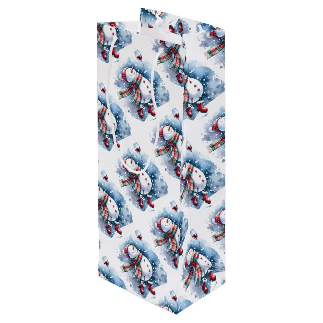 Cute Snowman Drinking Wine Gift Bag (Back Angled)