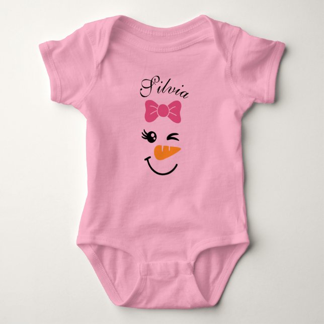 Cute Snowman Face Christmas Baby Bodysuit (Front)