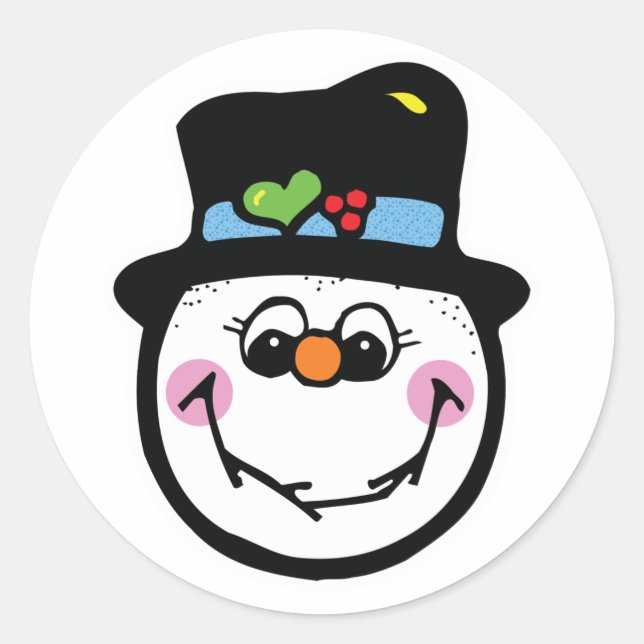 cute snowman face classic round sticker (Front)