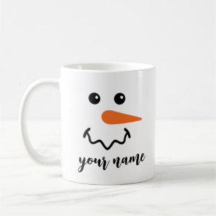 Cute Snowman Face Customised Name Coffee Mug